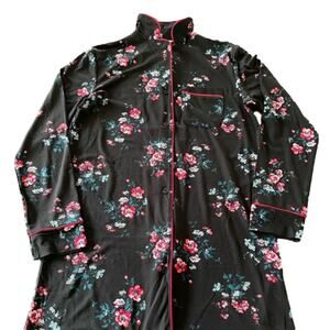 Charter Club Intimates‎ Soft Silky Button Down Black Floral Pajamas Womens Sz XS
